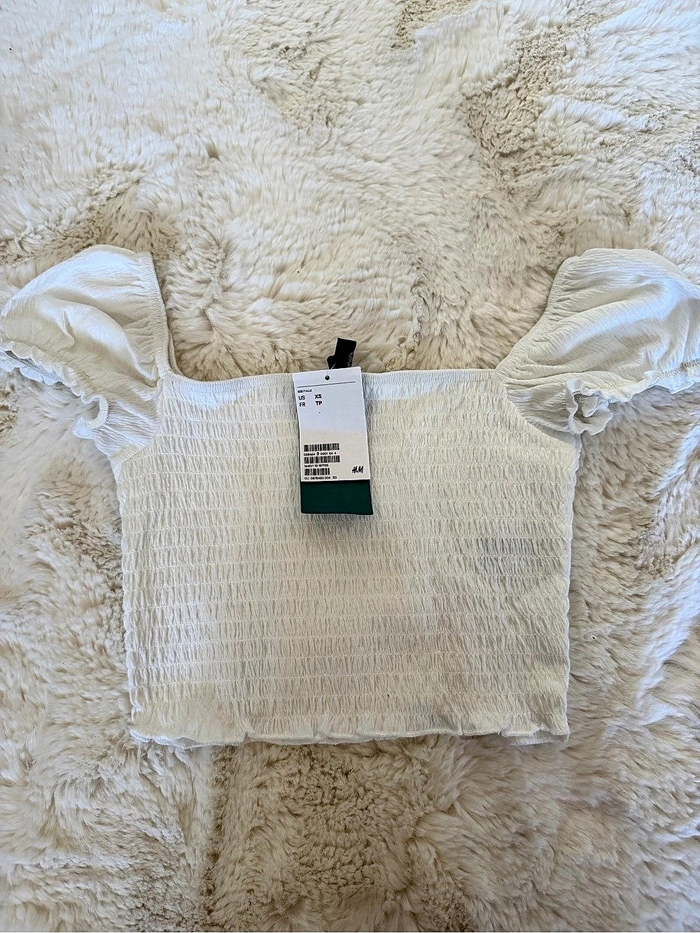 H&M Puff Sleeve Crop Top in White